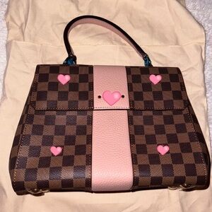 Stylish Brown and Pink Checkered Handbag